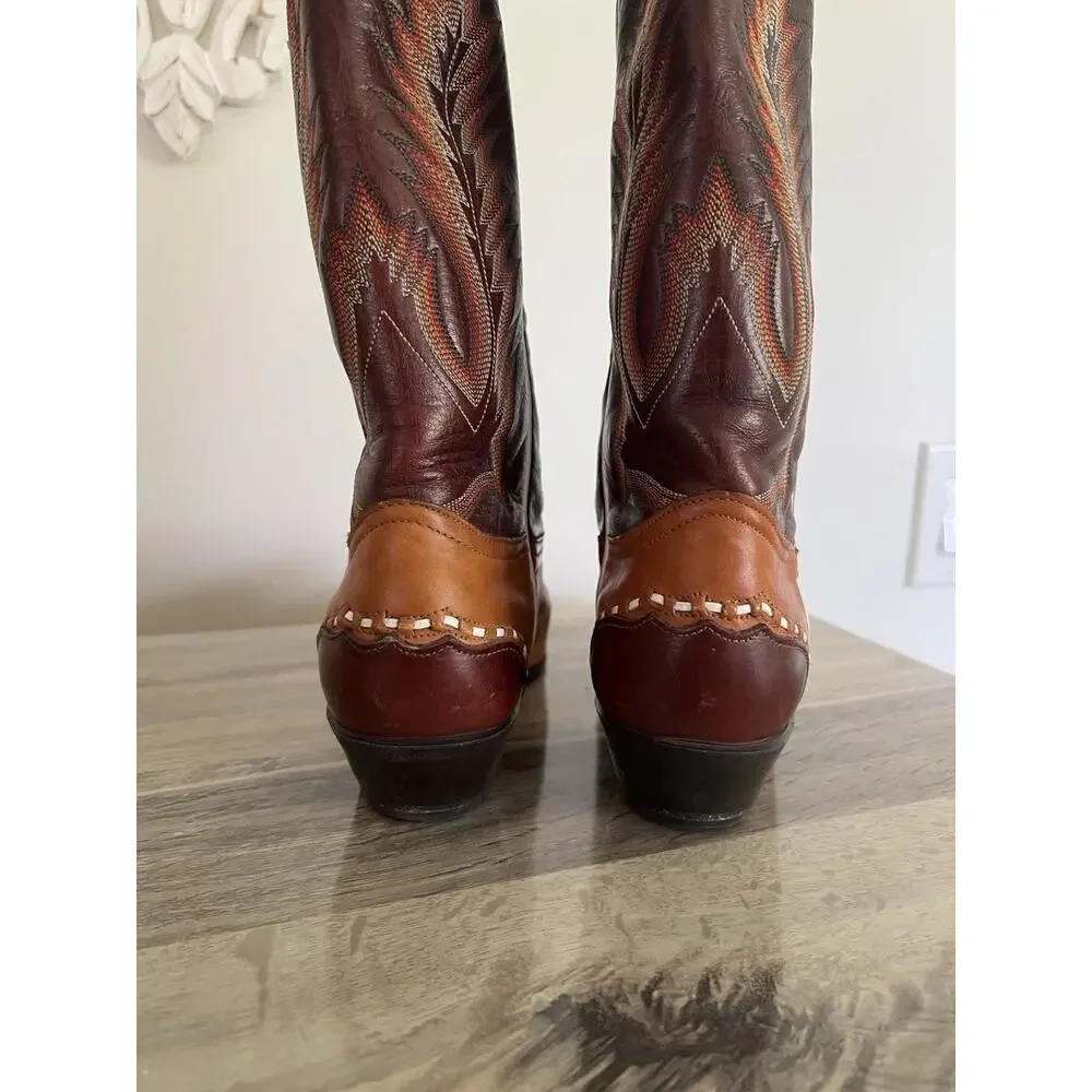 Tony Lama Vintage Brown Embroidered Cowboy Boots Size 6.5 1028 L Western